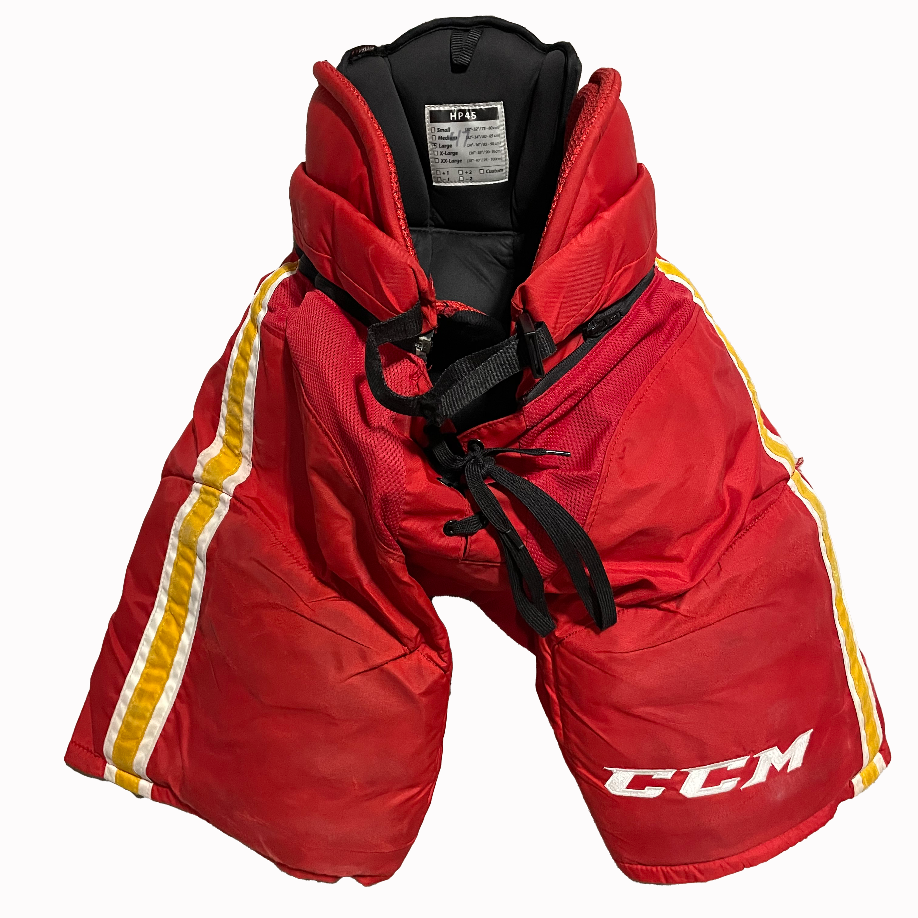 CCM HP45 - Pantalon de hockey Pro Stock de la LNH d'occasion - Flames de Calgary (rouge/jaune)